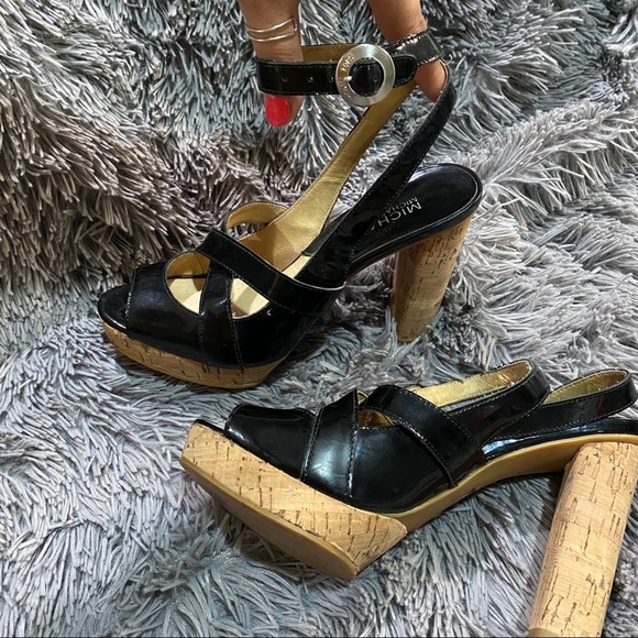 Black Michael Kors Cork Heel Open Toe - Picture 6 of 6